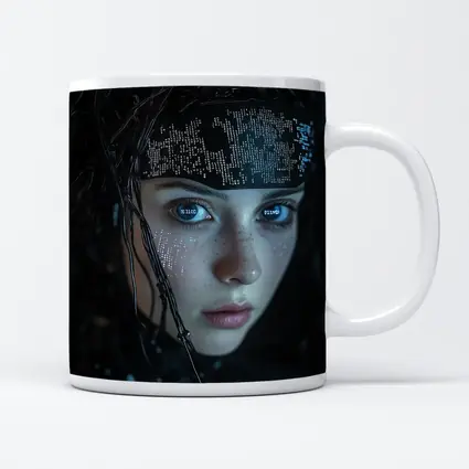 Cyberpunk Girl Digital Code Dark Portrait
