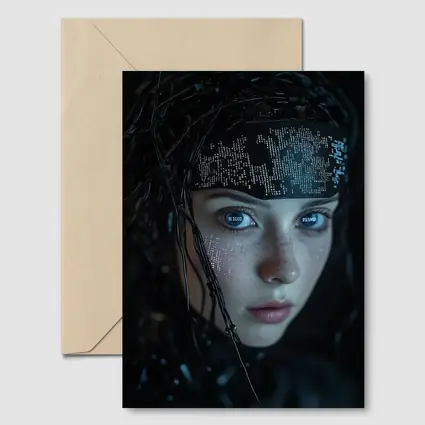 Cyberpunk Girl Digital Code Dark Portrait