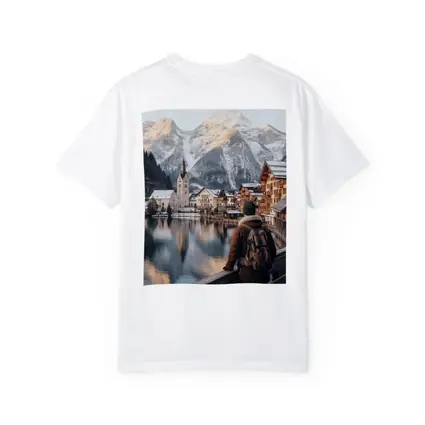 Traveler Overlooking Hallstatt Alpine Lake Village