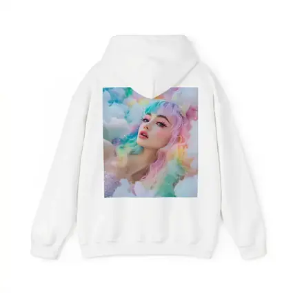Pastel Rainbow Hair Woman Fluffy Clouds Fantasy