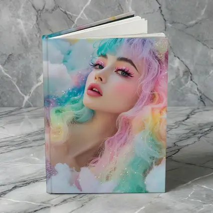 Pastel Rainbow Hair Woman Fluffy Clouds Fantasy