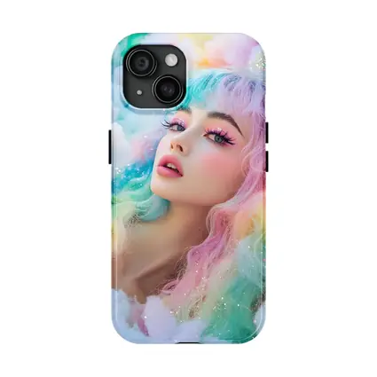 Pastel Rainbow Hair Woman Fluffy Clouds Fantasy