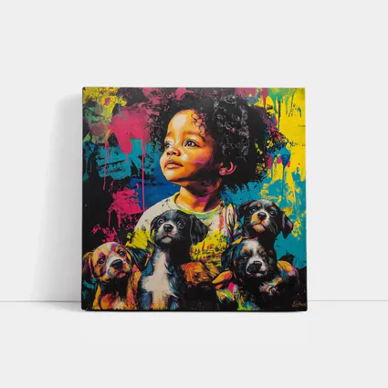 Child With Puppies Colorful Pop Art