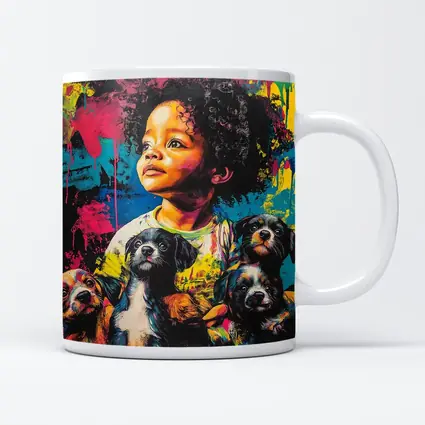 Child With Puppies Colorful Pop Art