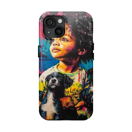 Child With Puppies Colorful Pop Art