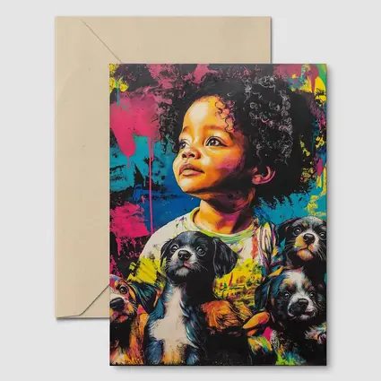 Child With Puppies Colorful Pop Art