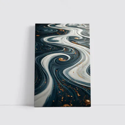Dark Blue Marble Swirl Gold Abstract Art