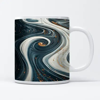 Dark Blue Marble Swirl Gold Abstract Art