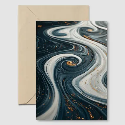 Dark Blue Marble Swirl Gold Abstract Art