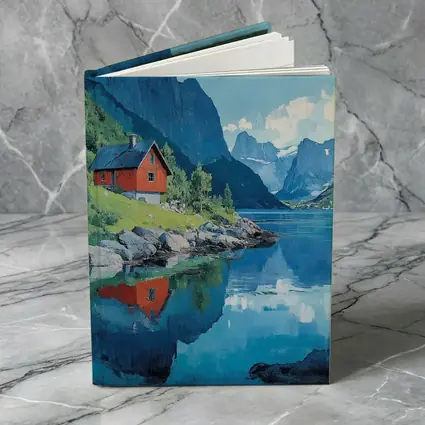 Red Cabin Norwegian Fjord Oil Painting