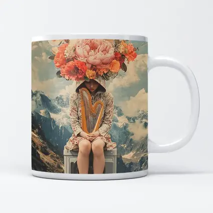 Floral Head Woman Harp Mountain Collage