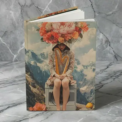Floral Head Woman Harp Mountain Collage