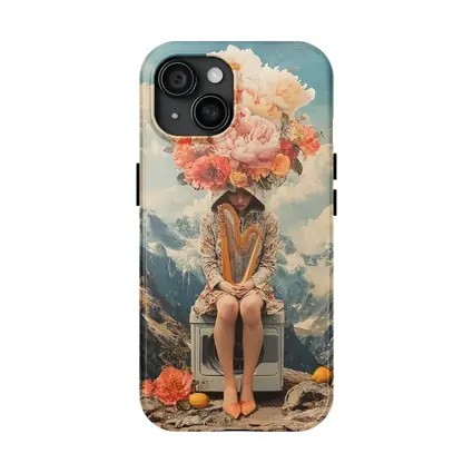 Floral Head Woman Harp Mountain Collage