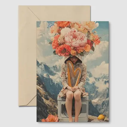 Floral Head Woman Harp Mountain Collage