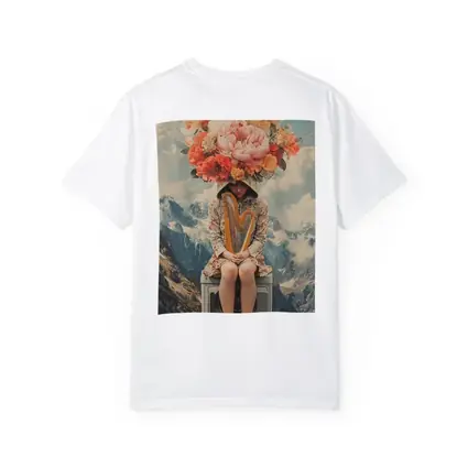 Floral Head Woman Harp Mountain Collage