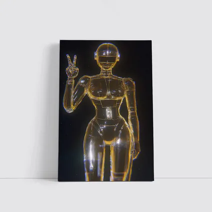 Golden Glass Robot Woman Peace Sign