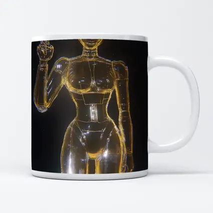 Golden Glass Robot Woman Peace Sign