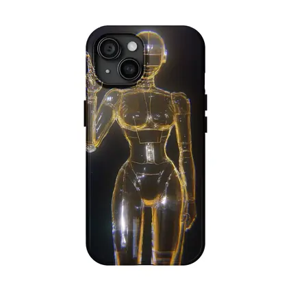 Golden Glass Robot Woman Peace Sign