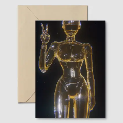 Golden Glass Robot Woman Peace Sign