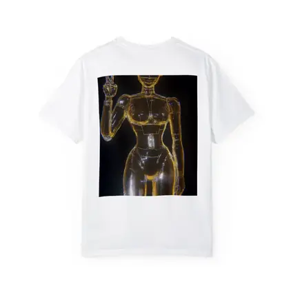 Golden Glass Robot Woman Peace Sign