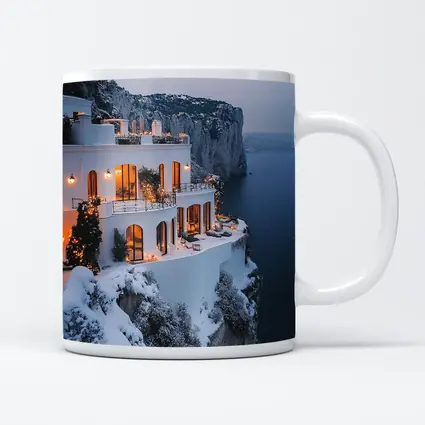 White Cliffside Villa Snowy Winter Sea View