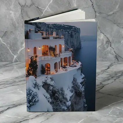 White Cliffside Villa Snowy Winter Sea View