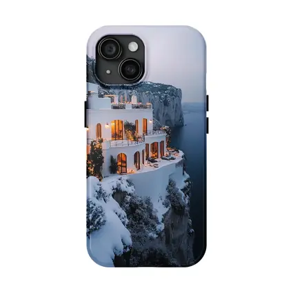 White Cliffside Villa Snowy Winter Sea View