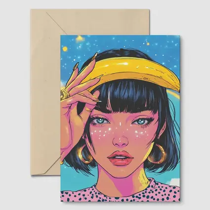 Anime Girl Banana Hat Starry Sky Background