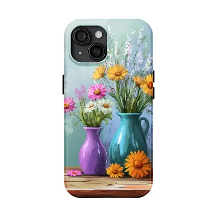 Daisies and Wildflowers in Colorful Vases