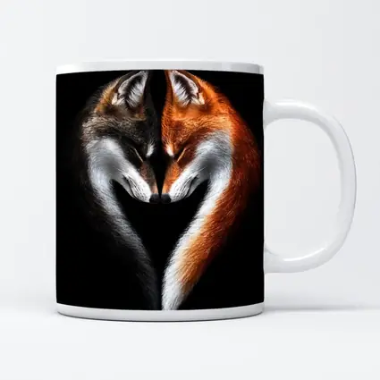 Two Foxes Heart Shape Black Background
