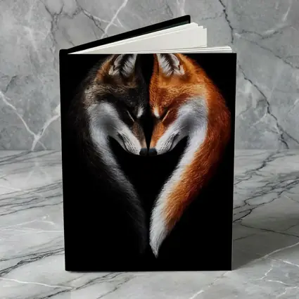 Two Foxes Heart Shape Black Background