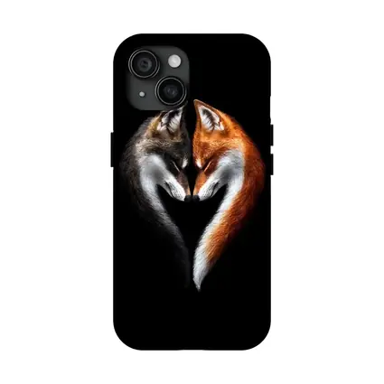 Two Foxes Heart Shape Black Background