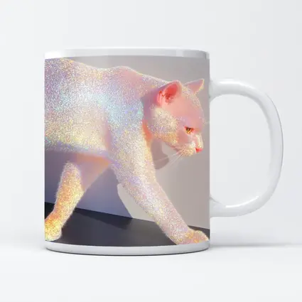 Holographic Glitter Cat Iridescent Pink Art