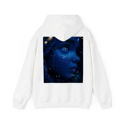 Blue Cosmic Fantasy Woman Portrait Glowing Stars
