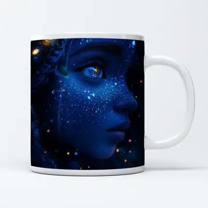Blue Cosmic Fantasy Woman Portrait Glowing Stars