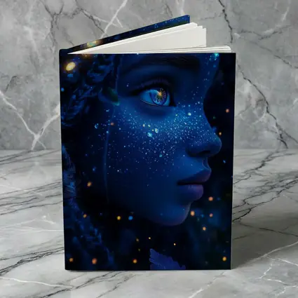 Blue Cosmic Fantasy Woman Portrait Glowing Stars