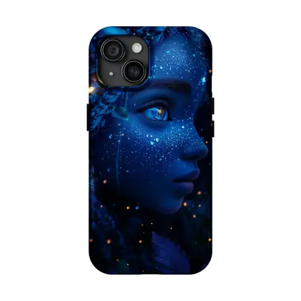 Blue Cosmic Fantasy Woman Portrait Glowing Stars