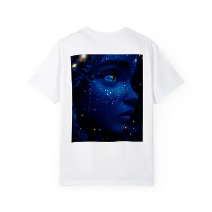 Blue Cosmic Fantasy Woman Portrait Glowing Stars