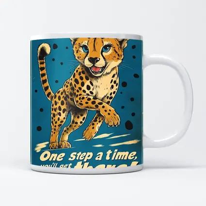 Cheetah Cub Running Retro Blue Motivational Art