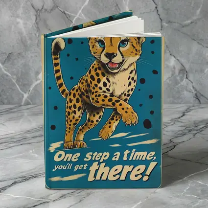 Cheetah Cub Running Retro Blue Motivational Art