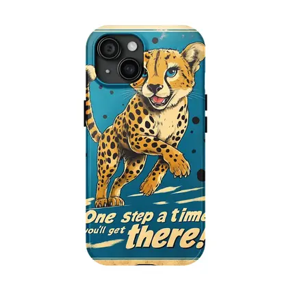 Cheetah Cub Running Retro Blue Motivational Art