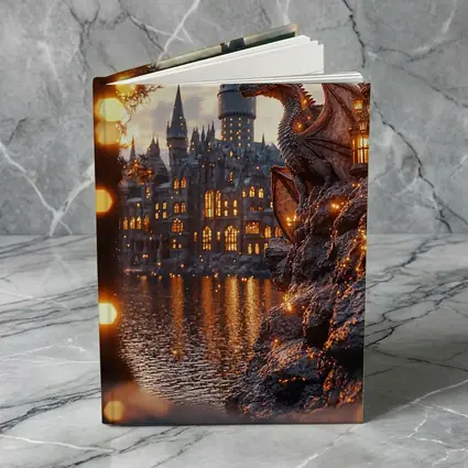 Dragon Perched by Glowing Fantasy Castle