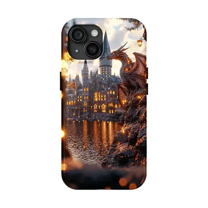 Dragon Perched by Glowing Fantasy Castle