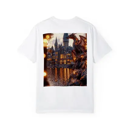 Dragon Perched by Glowing Fantasy Castle