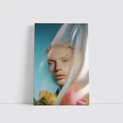 Woman Portrait Through Glass With Flowers
