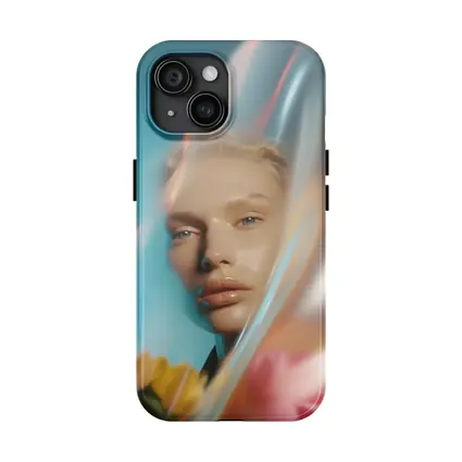 Woman Portrait Through Glass With Flowers