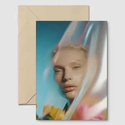 Woman Portrait Through Glass With Flowers