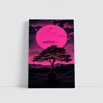 Meditating Man Pink Moon Silhouette Art