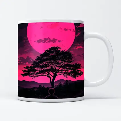 Meditating Man Pink Moon Silhouette Art