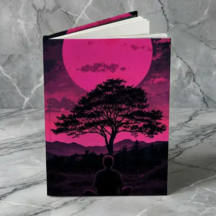 Meditating Man Pink Moon Silhouette Art